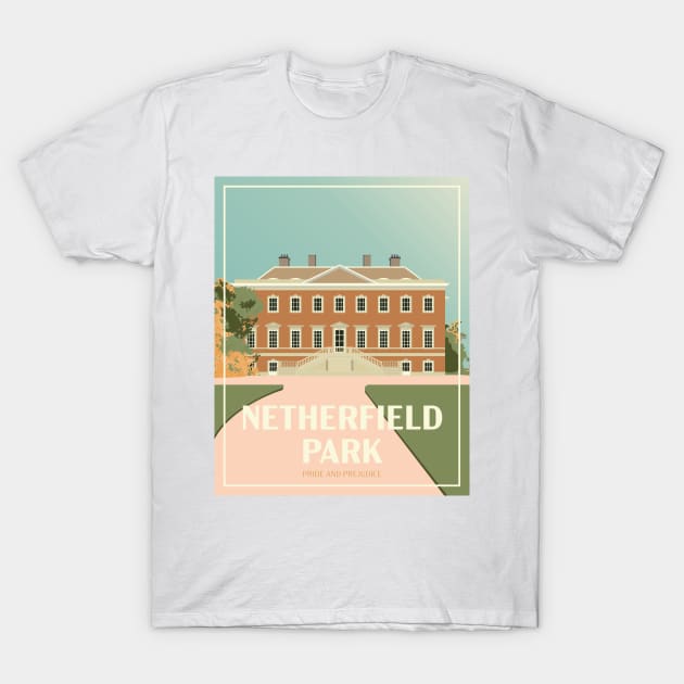 Art Deco Netherfield Park from Pride and Prejudice Illustration T-Shirt by MariOyama